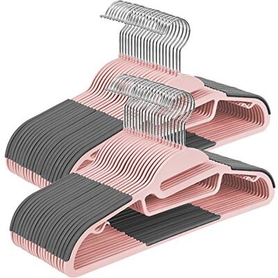 SONGMICS Juego de 50 Perchas de plástico, Perchas con Apertura en Forma de U, Ahorra Espacio, 0,5 cm de Grosor, 41,5 cm de Ancho, Gancho Giratorio de 360°, Color Rosa y Gris Oscuro SONGMICS Juego de 50 Perchas de plástico, Perchas con Apertura en Forma de U, Ahorra Espacio, 0,5 cm de Grosor, 41,5 cm de Ancho, Gancho Giratorio de 360°, Color Rosa y Gris Oscuro