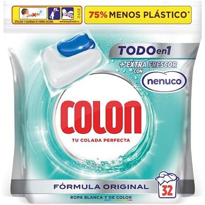 Colon Total Power Gel Caps Nenuco Detergente para Lavadora, Aroma Nenuco, Formato Cápsulas 32 Dosis, El embalaje puede variar Colon Total Power Gel Caps Nenuco Detergente para Lavadora, Aroma Nenuco, Formato Cápsulas 32 Dosis, El embalaje puede variar