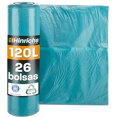 Hinrichs Bolsas de Basura 120L Extra Fuertes – 70x110 cm – Rollo de 26 – Sacos Resistentes de LDPE Reciclado – Bolsas Azules Grandes para Jardines, Hogares y Obras Hinrichs Bolsas de Basura 120L Extra Fuertes – 70x110 cm – Rollo de 26 – Sacos Resistentes de LDPE Reciclado – Bolsas Azules Grandes para Jardines, Hogares y Obras