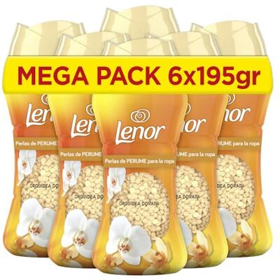 LENOR UNstoppables Perlas de Perfume para la Ropa, 96 Lavados (6 x 195g), Suavizante con Fragancia Orquidia Dorada, Potenciador de Frescor LENOR UNstoppables Perlas de Perfume para la Ropa, 96 Lavados (6 x 195g), Suavizante con Fragancia Orquidia Dorada, Potenciador de Frescor