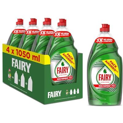 FAIRY Ultra Poder Original Líquido Lavavajillas 4 x 1050ML Fórmula Efectiva Que Deja Los Platos Relucientes, Impresionante Poder Antigrasa FAIRY Ultra Poder Original Líquido Lavavajillas 4 x 1050ML Fórmula Efectiva Que Deja Los Platos Relucientes, Impresionante Poder Antigrasa