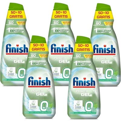 Finish 0% Gel Detergente para Lavavajillas, Certificado Ecológico 5 x 60 Dosis Finish 0% Gel Detergente para Lavavajillas, Certificado Ecológico 5 x 60 Dosis