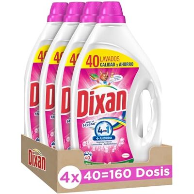Dixan Gel Adiós al Separar Total 4+1, Detergente Líquido para Lavadora (pack de 4, total: 160 lavados), jabón para la ropa de color. Limpieza, luminosidad, frescor y sostenibilidad. Dixan Gel Adiós al Separar Total 4+1, Detergente Líquido para Lavadora (pack de 4, total: 160 lavados), jabón para la ropa de color. Limpieza, luminosidad, frescor y sostenibilidad.