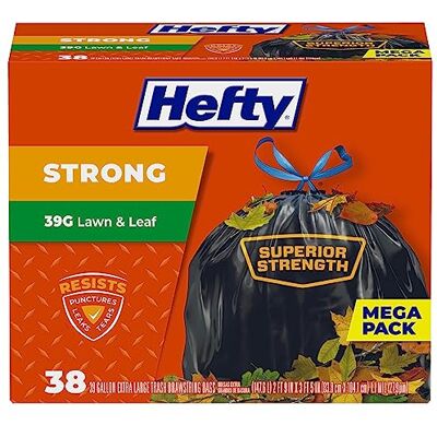 Hefty Drawstring Lawn and Leaf Trash Bags, 39 Gallon, 38 Count by Hefty Drawstring Lawn and Leaf Trash Bags, 39 Gallon, 38 Count by