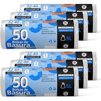 OFITURIA Bolsas de Basura, Bolsa Basura Resistente para Cubos Basura 5L, Antigoteo, Bolsas Ideales para Papelera de Baño, Oficina o Cocina, Apta Todo Tipo de Desechos, 32x40 cm (300 bolsas, 5L) OFITURIA Bolsas de Basura, Bolsa Basura Resistente para Cubos Basura 5L, Antigoteo, Bolsas Ideales para Papelera de Baño, Oficina o Cocina, Apta Todo Tipo de Desechos, 32x40 cm (300 bolsas, 5L)