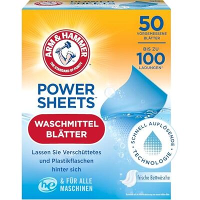 Arm & Hammer Arm and Hammer Power Sheets Detergente para lavandería, sábanas de lino fresco, 50 unidades, hasta 100 cargas pequeñas, detergente de lavado ultra concentrado para una limpieza profunda, hojas de Arm & Hammer Arm and Hammer Power Sheets Detergente para lavandería, sábanas de lino fresco, 50 unidades, hasta 100 cargas pequeñas, detergente de lavado ultra concentrado para una limpieza profunda, hojas de
