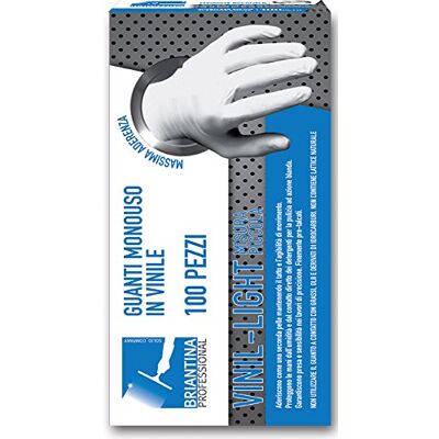 La Briantina Guantes desechables de vinilo de luz, paquete de 100 unidades, tamaño mediano 7-7½, talcados La Briantina Guantes desechables de vinilo de luz, paquete de 100 unidades, tamaño mediano 7-7½, talcados