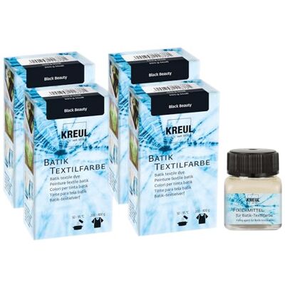 KREUL -, Juego de 4 Colores para retocar «Black Beauty fijador, Tinte para teñir y Hacer Batik en Textiles, Multicolour, 4x 70g + 20 ml KREUL -, Juego de 4 Colores para retocar «Black Beauty fijador, Tinte para teñir y Hacer Batik en Textiles, Multicolour, 4x 70g + 20 ml