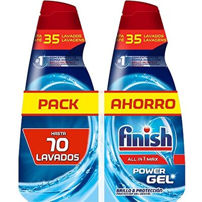 Finish All in 1 Max Power Gel Brillo&Protección, Detergente Gel para el Lavavajilla, 2 unidades Total 70 lavados Finish All in 1 Max Power Gel Brillo&Protección, Detergente Gel para el Lavavajilla, 2 unidades Total 70 lavados