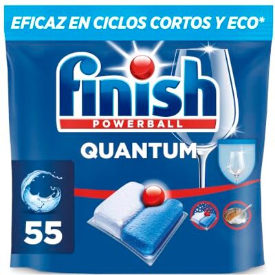 Finish Quantum All in 1 Pastillas para lavavajillas 55 cápsulas Pastillas eficaces contra la grasa incrustada, ofrecen disolución rápida. Detergente para lavavajillas Finish Quantum All in 1 Pastillas para lavavajillas 55 cápsulas Pastillas eficaces contra la grasa incrustada, ofrecen disolución rápida. Detergente para lavavajillas