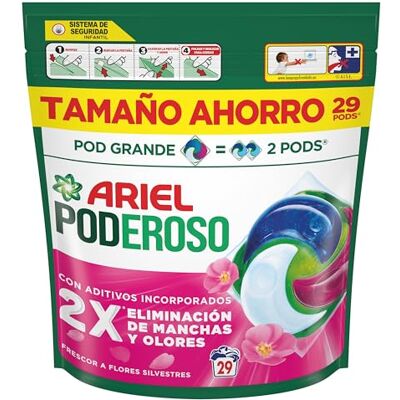Ariel Pods PODEROSO Detergente lavadora capsulas 29 Lavados Frescor Silvestre POD GRANDE = 2 PODS 2X eliminación de manchas y olores Ariel Pods PODEROSO Detergente lavadora capsulas 29 Lavados Frescor Silvestre POD GRANDE = 2 PODS 2X eliminación de manchas y olores