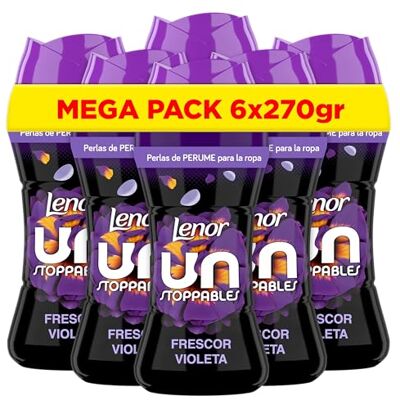 LENOR UNstoppables Perlas de Perfume para la Ropa, 133 Lavados (6 x 270g), Suavizante con Fragancia Violeta Fresca, Potenciador de Frescor LENOR UNstoppables Perlas de Perfume para la Ropa, 133 Lavados (6 x 270g), Suavizante con Fragancia Violeta Fresca, Potenciador de Frescor