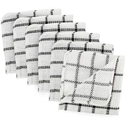 DII Colección de paños de Limpieza Juego de Platos de Ventana, Algodón, Blanco/Rayas Negras, 12x12 DII Colección de paños de Limpieza Juego de Platos de Ventana, Algodón, Blanco/Rayas Negras, 12x12