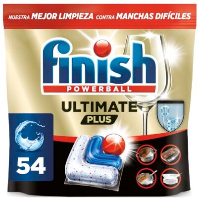 Finish Ultimate Plus Infinity Shine Pastillas lavavajillas 54cápsulas Nuestra mejor cápsula contra manchas difíciles Pastilla eficaz contra restos requemados Elimina, desincrusta y desengrasa Finish Ultimate Plus Infinity Shine Pastillas lavavajillas 54cápsulas Nuestra mejor cápsula contra manchas difíciles Pastilla eficaz contra restos requemados Elimina, desincrusta y desengrasa