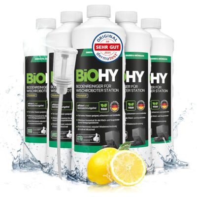 BIOHY Limpiador de Suelos para Robot de Limpieza con Aroma Fresco (6 x 1 Litro) + Dosificador, Concentrado de Limpieza para Todos los Robots con Función Húmeda, Sin Espuma ni Rayas BIOHY Limpiador de Suelos para Robot de Limpieza con Aroma Fresco (6 x 1 Litro) + Dosificador, Concentrado de Limpieza para Todos los Robots con Función Húmeda, Sin Espuma ni Rayas