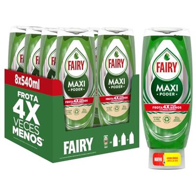 FAIRY , Maxi Poder Lavavajillas Liquido a Mano, 4,3 L (8 x 540 ml), Con Poder Antigrasa, Limpieza Facil Platos, Ollas Y Sartenes Mas Grasientas FAIRY , Maxi Poder Lavavajillas Liquido a Mano, 4,3 L (8 x 540 ml), Con Poder Antigrasa, Limpieza Facil Platos, Ollas Y Sartenes Mas Grasientas
