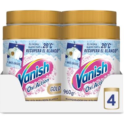 Vanish Oxi Action Gold Quitamanchas multibeneficio, blanqueador y potenciador del lavado, para ropa blanca, En Polvo, Sin Lejía 3,84 (4x 960g) Vanish Oxi Action Gold Quitamanchas multibeneficio, blanqueador y potenciador del lavado, para ropa blanca, En Polvo, Sin Lejía 3,84 (4x 960g)