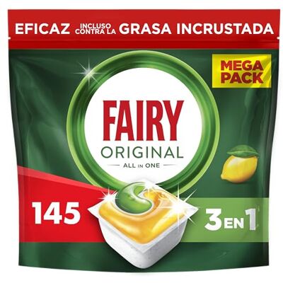 FAIRY Original Todo En Uno Cápsulas De Lavavajillas, Limón, 5 x 29 Cápsulas, Efectivas Incluso En La Grasa Reseca, El paquete puede variar FAIRY Original Todo En Uno Cápsulas De Lavavajillas, Limón, 5 x 29 Cápsulas, Efectivas Incluso En La Grasa Reseca, El paquete puede variar