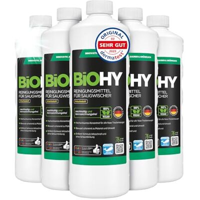 BIOHY Agente de limpieza para limpiaparabrisas de succión (6 botellas de 1 litro) Concentrado 1:200 para los aspiradores en húmedo baldosas, PVC, parquet y laminado (Saugwischer) BIOHY Agente de limpieza para limpiaparabrisas de succión (6 botellas de 1 litro) Concentrado 1:200 para los aspiradores en húmedo baldosas, PVC, parquet y laminado (Saugwischer)