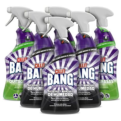 Cillit Bang Spray Limpiador Suciedad y Manchas de Humedad, para Baños y juntas negras + Spray Quitagrasas, para cocinas Pack 6 x 750 ml Cillit Bang Spray Limpiador Suciedad y Manchas de Humedad, para Baños y juntas negras + Spray Quitagrasas, para cocinas Pack 6 x 750 ml
