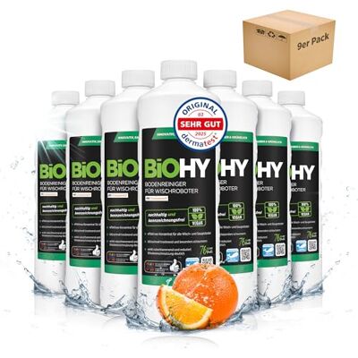 BIOHY Limpia suelos para robots de limpieza con aroma a naranja (9 botellas de 1 litro) Concentrado de limpieza para todos los robots de limpieza Sin espuma y sin rayas Concentrado sostenible BIOHY Limpia suelos para robots de limpieza con aroma a naranja (9 botellas de 1 litro) Concentrado de limpieza para todos los robots de limpieza Sin espuma y sin rayas Concentrado sostenible