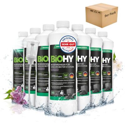 BIOHY Limpiador de suelos para robot limpiador estación con aroma primaveral (9 x 1 litro) + dosificador, detergente concentrado para todos los robots limpiadores y aspiradores con función húmeda, BIOHY Limpiador de suelos para robot limpiador estación con aroma primaveral (9 x 1 litro) + dosificador, detergente concentrado para todos los robots limpiadores y aspiradores con función húmeda,