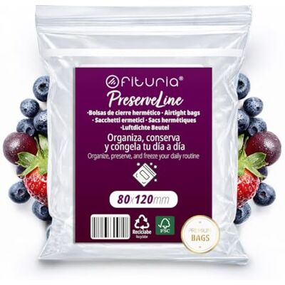 OFITURIA Bolsas ZIP Transparentes 80x120 mm con Cierre Hermético, Bolsas Zip para Alimentos, Snacks, Congelación y Organización de Cocina y Viaje – (100 Bolsas) OFITURIA Bolsas ZIP Transparentes 80x120 mm con Cierre Hermético, Bolsas Zip para Alimentos, Snacks, Congelación y Organización de Cocina y Viaje – (100 Bolsas)