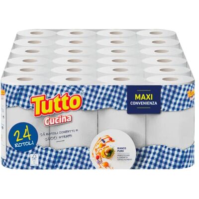Tutto Pannocarta Tutto Cucina 24 Maxi rollos de papel, 2 capas, 100 tiras, extra absorbentes y súper resistentes, aptos para la limpieza de superficies y para el contacto con alimentos, fabricado en Italia Tutto Pannocarta Tutto Cucina 24 Maxi rollos de papel, 2 capas, 100 tiras, extra absorbentes y súper resistentes, aptos para la limpieza de superficies y para el contacto con alimentos, fabricado en Italia