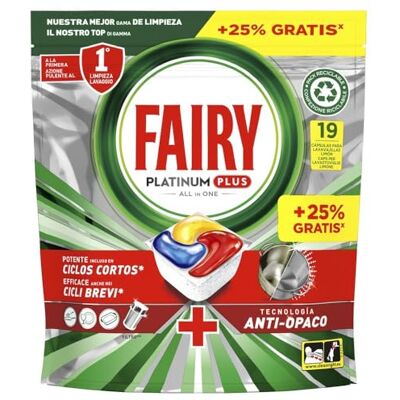 FAIRY Platinum Plus Cápsulas De Lavavajillas Todo En Uno Limón, 19 Cápsulas FAIRY Platinum Plus Cápsulas De Lavavajillas Todo En Uno Limón, 19 Cápsulas