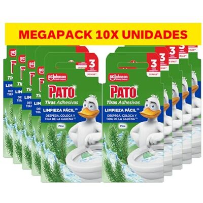 PATO Tiras Adhesivas WC Pino, Limpia, Refresca y Perfuma el Inodoro, Frescor Intenso, Pack de 10 = 30 Tiras PATO Tiras Adhesivas WC Pino, Limpia, Refresca y Perfuma el Inodoro, Frescor Intenso, Pack de 10 = 30 Tiras