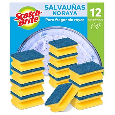 Scotch-Brite Estropajo para fregar sin rayar delicado. 12 esponjas por paquete Seguro para cristal y utensilios de cocina antiadherentes Scotch-Brite Estropajo para fregar sin rayar delicado. 12 esponjas por paquete Seguro para cristal y utensilios de cocina antiadherentes
