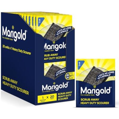 MARIGOLD Scrub Away Estropajos de Acero Inoxidable, 20 Paquetes Individuales de estropajos, estropajos de Metal Resistentes a los arañazos, fácil de Limpiar, aborda Alimentos Duros y quemados MARIGOLD Scrub Away Estropajos de Acero Inoxidable, 20 Paquetes Individuales de estropajos, estropajos de Metal Resistentes a los arañazos, fácil de Limpiar, aborda Alimentos Duros y quemados