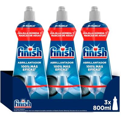 Finish Abrillantador para lavavajillas 3x800ml 600 lavados Sin marcas VAJILLA IMPECABLE Y CON UN BRILLO PERFECTO, LISTOS PARA SERVIR. PARA UN BRILLO MEJORADO SIN MARCAS DE AGUA Finish Abrillantador para lavavajillas 3x800ml 600 lavados Sin marcas VAJILLA IMPECABLE Y CON UN BRILLO PERFECTO, LISTOS PARA SERVIR. PARA UN BRILLO MEJORADO SIN MARCAS DE AGUA