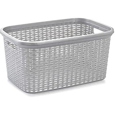AC Cesta Colada Rectangular de plástico Fabricado en España Capidad de 35 litros Estilo Mimbre 53,5 x 36 x 26,5 cm Color Plata AC Cesta Colada Rectangular de plástico Fabricado en España Capidad de 35 litros Estilo Mimbre 53,5 x 36 x 26,5 cm Color Plata