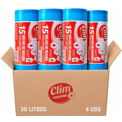 Clim Profesional 60 Bolsas de Basura Azules 30L, 55x60 cm Pack 4 rollos Clim Profesional 60 Bolsas de Basura Azules 30L, 55x60 cm Pack 4 rollos
