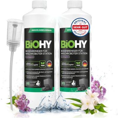 BIOHY Limpiador de suelos para robot limpiador estación con aroma primaveral (2 x 1 litro) + dosificador, detergente concentrado para todos los robots limpiadores y aspiradores con función húmeda, BIOHY Limpiador de suelos para robot limpiador estación con aroma primaveral (2 x 1 litro) + dosificador, detergente concentrado para todos los robots limpiadores y aspiradores con función húmeda,