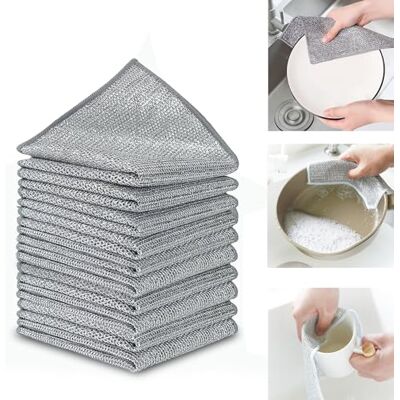 Bafumiu (10 Piezas) Estropajo Aluminio – Trapos Limpieza para Suciedad difícil, paños de Limpieza Reutilizables (Doble Capa), estropajos Cocina, paños de Alambre Multiusos. Bafumiu (10 Piezas) Estropajo Aluminio – Trapos Limpieza para Suciedad difícil, paños de Limpieza Reutilizables (Doble Capa), estropajos Cocina, paños de Alambre Multiusos.