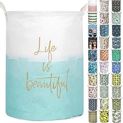 Aouker Merdes Cesta de lavandería plegable impermeable de 19.7 pulgadas, cesta de lavandería para ropa sucia, organizador de almacenamiento de lino para colección de juguetes (azul vida) Aouker Merdes Cesta de lavandería plegable impermeable de 19.7 pulgadas, cesta de lavandería para ropa sucia, organizador de almacenamiento de lino para colección de juguetes (azul vida)