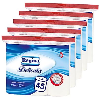 Regina Delicatis Papel higiénico, 45 Rollos de 100 Hojas, 4 Capas, Estructura de Airbag Suave, Certificado NIZP-PZH Regina Delicatis Papel higiénico, 45 Rollos de 100 Hojas, 4 Capas, Estructura de Airbag Suave, Certificado NIZP-PZH