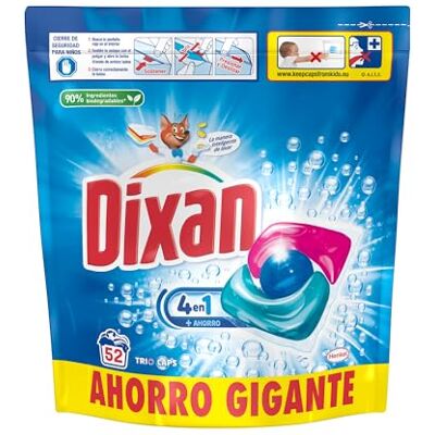 Dixan Total 4+1 Detergente en Cápsulas para Lavadora (52 lavados), jabón para ropa blanca y clara, limpieza, luminosidad y frescor en un detergente Dixan Total 4+1 Detergente en Cápsulas para Lavadora (52 lavados), jabón para ropa blanca y clara, limpieza, luminosidad y frescor en un detergente