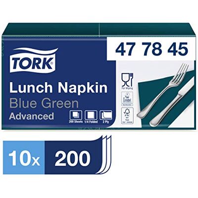 Tork Lunch/Servilletas para almuerzo / 10 paquetes x 200 unidades (2000 servilletas) / color verde azulado / 2 capas / 33 x 32,6 cm/Advanced Tork Lunch/Servilletas para almuerzo / 10 paquetes x 200 unidades (2000 servilletas) / color verde azulado / 2 capas / 33 x 32,6 cm/Advanced