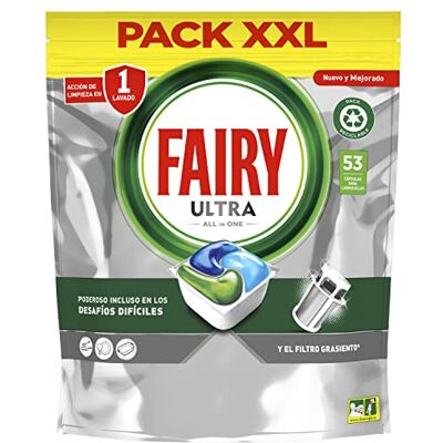 FAIRY Ultra Original Todo en Uno Pastillas Lavavajillas, 53 cápsulas, Elimina Acumulacion Grasa en Lavavajillas, Aroma Limpio y Fresco FAIRY Ultra Original Todo en Uno Pastillas Lavavajillas, 53 cápsulas, Elimina Acumulacion Grasa en Lavavajillas, Aroma Limpio y Fresco
