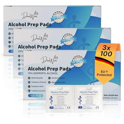 DasWas 3 x 100 Toallitas con Alcohol – Toallitas Desinfectantes con 70% Isopropílico – Desinfectantes Cutánea Individuales (65×30 mm) – 300 Alcohol Wipes Uso Médico y Cuidado Diario DasWas 3 x 100 Toallitas con Alcohol – Toallitas Desinfectantes con 70% Isopropílico – Desinfectantes Cutánea Individuales (65×30 mm) – 300 Alcohol Wipes Uso Médico y Cuidado Diario