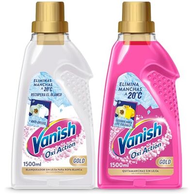 Vanish Oxi Action Quitamanchas multibeneficio para la ropa en Gel, elimina olores y potenciador del lavado, Pack 1500ml Ropa color + 1500ml Ropa Blanca Vanish Oxi Action Quitamanchas multibeneficio para la ropa en Gel, elimina olores y potenciador del lavado, Pack 1500ml Ropa color + 1500ml Ropa Blanca