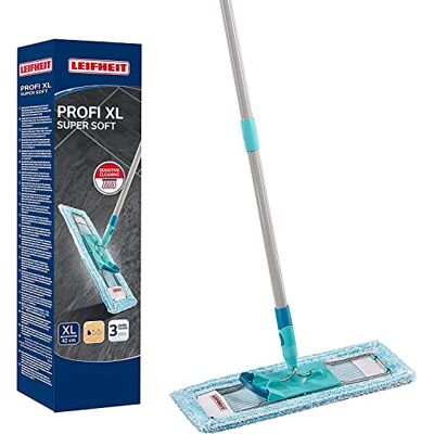 Leifheit mopa Profi XL Super Soft, mopa Flexible con Mango de Acero 146 cm, mopa fregona con Pedal, Funda para parqué y Laminado, articulación giratoria de 360°, Click-System Leifheit mopa Profi XL Super Soft, mopa Flexible con Mango de Acero 146 cm, mopa fregona con Pedal, Funda para parqué y Laminado, articulación giratoria de 360°, Click-System