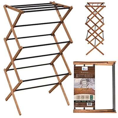 SEPIO Tendedero de Madera, Barras de Metal Negras, Madera de Fresno certificada FSC, Secadora Vertical SEPIO Tendedero de Madera, Barras de Metal Negras, Madera de Fresno certificada FSC, Secadora Vertical