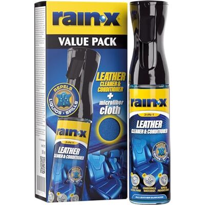 Rain-X Limpiador de Tapicerías de Cuero para Coche Limpia, Nutre y Protege contra Manchas - Repelente de Líquidos, Acabado Natural y Protección UV con Paño de Microfibra 300 ml Rain-X Limpiador de Tapicerías de Cuero para Coche Limpia, Nutre y Protege contra Manchas - Repelente de Líquidos, Acabado Natural y Protección UV con Paño de Microfibra 300 ml