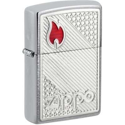 Zippo Sturmfeuerzeug Red Logo Tiles Pattern, Brushed Chrome, Emblem Nachfüllbar Wiederverwendbar Windfestes Design Geschenkbox Made in USA Zippo Sturmfeuerzeug Red Logo Tiles Pattern, Brushed Chrome, Emblem Nachfüllbar Wiederverwendbar Windfestes Design Geschenkbox Made in USA