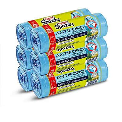 Domopak Spazzy , Bolsas de basura antiagujeros con asas, aroma a brisa alpina, hogar 28 l, azul, 6 paquete de 15 unidades Domopak Spazzy , Bolsas de basura antiagujeros con asas, aroma a brisa alpina, hogar 28 l, azul, 6 paquete de 15 unidades