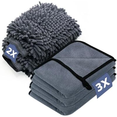 EOPUOZS Kit Limpieza Coche, con 3 Paños de Microfibra y 2 Guantes de Microfibra, 600 gsm Paño de Secado Extra Absorbente, para el Cuidado del Coche de Moto, 40 x 30 cm EOPUOZS Kit Limpieza Coche, con 3 Paños de Microfibra y 2 Guantes de Microfibra, 600 gsm Paño de Secado Extra Absorbente, para el Cuidado del Coche de Moto, 40 x 30 cm